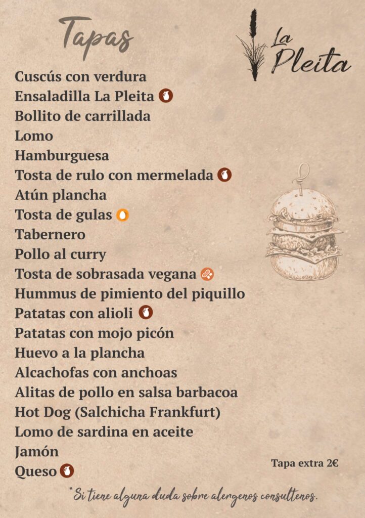 Carta Bar la Pleita Tapas